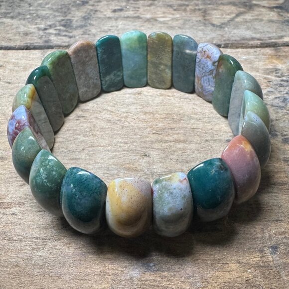 Agate Bloodstone Power Bead Bracelet – Natural Stone Stretch - Picture 3 of 9